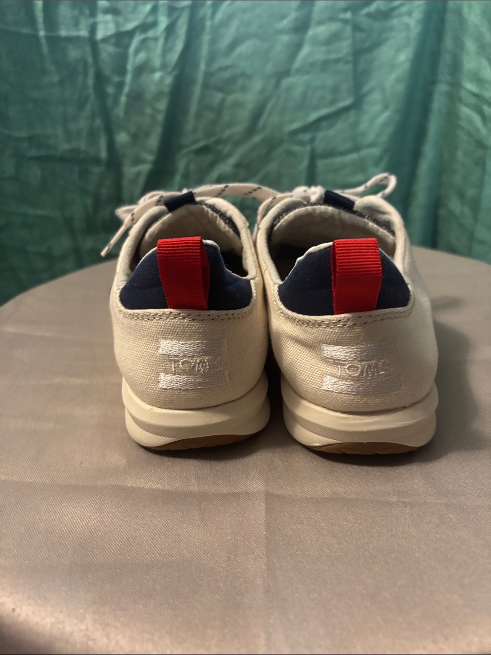 Toms Gray White Navy Red Knit Lace-Up Sneakers
